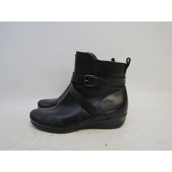 Ecco Womens Size 36 EUR Black Leather Zip Ankle Wedge Fashion Boots Bootie - Picture 1 of 10